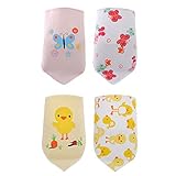 エルフ ベビー (Fairy Baby) 柔らかい 赤ちゃん用 よだれかけ コットン バンダナスタイル 三角ビブ 4枚組 蝶とにわとり