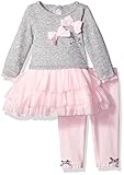 Nannette Baby Girls' 2 Piece Knit Tunic Mesh Skirt and Legging Grey 3 Months [並行輸入品]