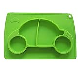 Kukeベビー食器　カー　ランチプレートランチ皿子供用　シリコンミニマット　キッズ食事マット　ベビー テーブルマット　離乳食　ぴったり吸着 丸洗い 滑り止め　グリーン