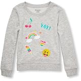 THE CHILDREN'S PLACE(ザ・チルドレンズプレイス) ガールズアクティブロングスリーブネオンレインボウパッチグラフィックスウェットシャツ ヘザーファルコン トップス長袖Tシャツ 4歳【
