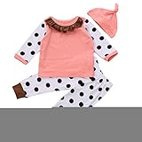 (マイコ)MAIKO 子供服 ベビー服 女の子 Tシャツ ＆ロングパンツ 帽子 上下3点セット パジャマ キッズ 水玉プリント 長袖 出産祝い セットアップ 春秋冬 繋ぎ 肌着 ボディスーツ ピンク