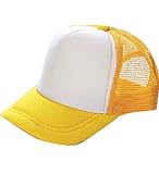 Plus Nao(プラスナオ) 帽子 キャップ メッシュキャップ CAP 野球帽 無地 シンプル 子供 キッズ ジュニア 男の子 男児 女の子 女児 日焼け防 53-56cm イエロー×ホワイト