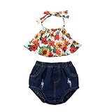 (ラランドリー) Laraandlory ベビー服　女の子 上下セット　２点セット（シャツ＋デニムパンツ）　袖なし　ひまわり花柄　可愛い 普段着 お出かけ 出産祝い　記念撮影 夏 100/18-24ヶ