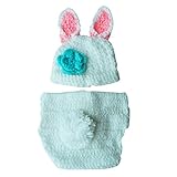 SODIAL(R) 赤ちゃん、幼児、子供の衣装　かぎ針編みをするニットキャップ　花柄、動物柄付きのキャップ　撮影用服 B-白いうさぎ
