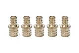 「ノーブランド品」鉛フリーの黄銅 PEX 波紋フィッティング1/2" x 3/4"PEX縮径管継手(5個入）
