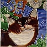 Happy Cat装飾セラミック壁アートタイル4 x 4