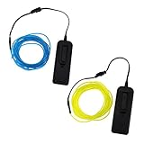 Perfk LED 装飾ライト　2個　ELワイヤー　ネオン　ステージ　バー　パーティー 車 　5m　コントローラー付　青 緑 白 黄　電池式 - 青＋緑