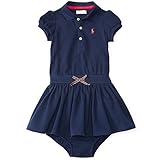 RALPH LAUREN (ラルフローレン)女の子用ポニー刺繍入りリボン付き半袖ワンピース（ブルマ付き） (12months（身長約74.5-79cm）, ネイビー) [並行輸入品]