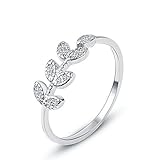 葉 指輪 925 スターリング シルバー レディース 女性 リボン リング ジュエリー アクセサリー 誕生石 記念日 結婚式 婚約 (ホワイトゴールド)