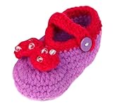 C-Princess 春秋赤ちゃんシューズ11CM 新生児 幼児 ベビーシューズ 毛糸 かぎ針編み可愛い立体ビーズと蝶結びデコデザインのベビーファーストシューズ 歩行靴 軽量タイプ 手編みベビー靴 (