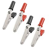 uxcell 鰐口クリップ　53mm ブラック　レッド　絶縁カバー　テスト　12 個入り　耐久性　高品質