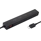 電源タップ 延長コード AC コンセント 10個口 10口 1500W 電源コード 1m 一括スイッチ 雷ガード マグネット付 ブレーカー スイングプラグ ほこり防止シャッター タコ足 テーブルタップ OAタップ ブラック 黒 STYLED STP10B-1