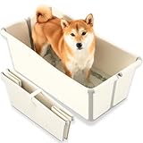 【中型犬用ワイドサイズ・またぎやすい設計】犬用 バスタブ 折りたたみ ドッグバス 犬 お風呂 中型犬 浴槽 犬 バスタブ 犬桶 大容量 ワイドサイズ 排水栓付き 犬 自宅シャンプー 屋内外対応 【小型犬は２匹まで】幅76×奥行42×高さ32cm/25cm