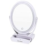 Songmics母の日ギフトLED照明付きメイクアップミラー1 x / 5 x two-side Swivel Magnifying Cosmetic Mirror for Women 5X ホワイト