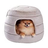 PAWZ Road 犬ハウス 猫ハウス 犬ベッド 猫ベッド ハチの巣形 犬子屋 室内 インドア 布製 クッション付き マット 滑り止め 小型犬 中型犬 ケージ内 お洒落 かわいい 両用 2way 折りたたみ 取り外し可能 丸洗い お手入れ簡単 - 48×48×36cm ベージュ