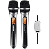 ワイヤレスマイク Alvoxcon ハンドマイク UHF ダイナミックマイク カラオケ ハンドヘルドマイク ボーカルマイク 録音 拡声 カメラ スマホ 軽量 動画撮影 ハンド型 ２人用 CK220