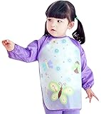 スモック 幼稚園 女の子 防水 長袖 絵画 お食事エプロン パープル 100