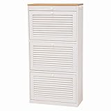 【フラッ式扉で出し入れ簡単な最大27足収納】 通気性の良い シューズラック 靴箱 3段 63cm幅 (ナチュラルホワイト)