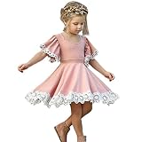 YAYUYAO キッズ 子供ドレス ベビーガールズ ドレス レース 花柄 パネル パーティードレス 半袖 ドレス服 1-5 歳 プリンセス ピンク (ピンク, 120/ 4-5歳)
