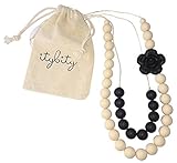 Baby Teething Necklace for Mom, Silicone Chew Beads, 100% BPA Free(Black/Cream) by Itybity