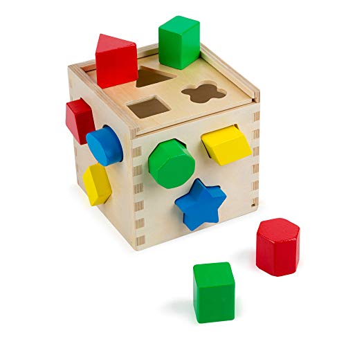 Melissa & Doug Shape Sorting Cube - Classic Wooden Toy with 12 Shapes