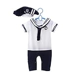 【SEBLES】 ベビー 新生児 ロンパース カバーオール マリーン セーラー カラー (90, ホワイト)