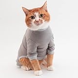 ぽぽねこ 猫に優しい猫服 皮膚保護服 キャットプロテクションスーツ（ロンパース） (L, グレー)