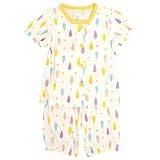 パジャマ 半袖 ベビー 女の子 前開きパジャマ 腹巻付 丸首 ハーフパンツ 寝巻き イエロー-YE 95cm