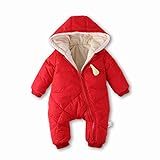 Baby Nest ベビー服 長袖ホワイトダックダウンカバーオール ロンパース コート フード付き 女の子 秋冬用 レッド 9-12M