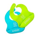ALVABABY 2枚組 食事用スタイ 食洗機で洗える 防水 よだれかけ シリコン ビブ 緑と青セット SI01-02A-JP