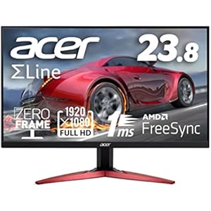 Acer ゲーミングモニター SigmaLine KG241YAbmiix 23.8インチ VA 非光沢 フルHD 75Hz 1ms (VRB) HDMI ミニD-Sub 15 広視野角178° スピーカー内蔵 VESAマウント対応 チルト フレームレスデザイン フリッカーレス ブルーライト軽減