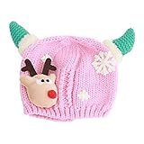 冬のベビーキッズクリスマス帽子暖かい鹿かぎ針編みは6-12ヶ月ベビーピンクのための最高の贈り物キャップ