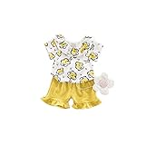 夏Ｔシャツ+パンツ 上下セット 女の子の服 Pojour 1-6歳キッズ用　子供かわいい花の服 綿 通気 黄色(70cm)
