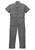 [ディッキーズ]Dickise【ツナギ服】春夏ヒッコリー半袖ツヅキ服・ワンウォッシュ加工《059-21-811》 (L, BC ブラック)