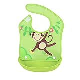 スタイ　ボタン よだれかけ　柔らかシリコンでお出かけにもかさばらない　拭くだけで綺麗になるのでお手入れ簡単！ サル