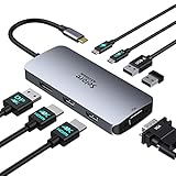 【2つHDMI＋DP＋VGA 最大4画面拡張】USB C ハブ ドッキングステーション hdmi 2ポート 4画面拡張可能 4K対応 100W 急速充電 Displayport VGA 2 USB A 2.0 MacBook Pro/Air 2020 Dell XPS 13/15 Lenovo Yoga HPなどタイプC機種に対応
