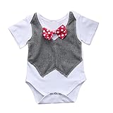 moreocme Baby Boy Gentlemanステッチ蝶ネクタイ半袖ロンパースジャンプスーツ 3 Month グレイ Moreocme