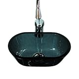 洗面ボウル 強化ガラス製 オンカウンタータイプ オーバル ブラック 幅29cm 290mmoval-bk