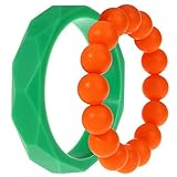 MyBoo Autism/Sensory/Teething Chewable Geometric and Beads Bracelet Bundle - Set of 2, Green/Orange 