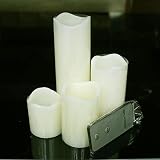 Youngerbaby Set of 4 Ivory Led Wax Flameless Candle, Unscented Led Pillar Candles with Remote Contro