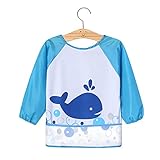 KUUQA エプロン 子供 長袖 防水 スモック 幼稚園 子供 食事 絵画用 (ブルー)