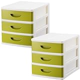 シェルタカラーズ A4収納卓上チェスト(浅型)3段 同色2個セット リーフグリーン SC-A3-2LG