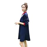 HelloGO 授乳服 マタニティウェア 授乳ワンピース 長袖 授乳付き おしゃれに着こなせるゆったりワンピース 秋 春 用 ネイビーL