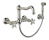 Rohl A1456XWSSTN-2 Country Kitchen Wall Mounted Bridge Faucet with Side Spray, Side, Satin Nickel [並