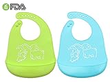 ベビー　食品グレードシリコーン 　ビブ 2枚組 食事用 超柔らかい 防水抗菌 赤ちょん 幼稚園 高品質　無味無臭　 FDA＆BPA認証　洗いやすい 子供用 全4色（ブルー+グリーン）