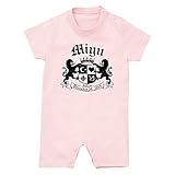 名入れ 半袖 ロンパース [HR93] 80cm ライトピンク×ブラック柄 出産祝い 誕生日 プレゼント おしゃれな 名前入り ベビー服