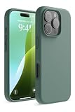【elago】iPhone16Proケース シリコン耐衝撃指紋防止サラサラ ミッドナイトグリーン
