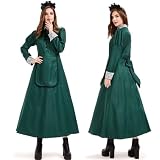 [Choni Choice] 洋館メイド コスプレ 緑 長袖 ロング丈 ハロウィン メイド服 メイド 仮装 コスチューム ワンピース カチューシャ付 パーティー 学園祭 文化祭 衣装 (M)