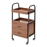 高級 木製ワゴン 4段 ( 引き出し付 ) 幅50cm×奥行34cm×高さ92cm [ ウッドワゴン エステワゴン ネイルワゴン キッチンワゴン マルチワゴン サイドワゴン キャスター付き 収納 業務用 サロン ワゴン ラック ]