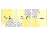 黄色とグレー花柄バスルーム飾りウォールアート – リラックスSoak Unwind – bath90 16"x20" Unframed Photo Paper Posters BATH90-16x20